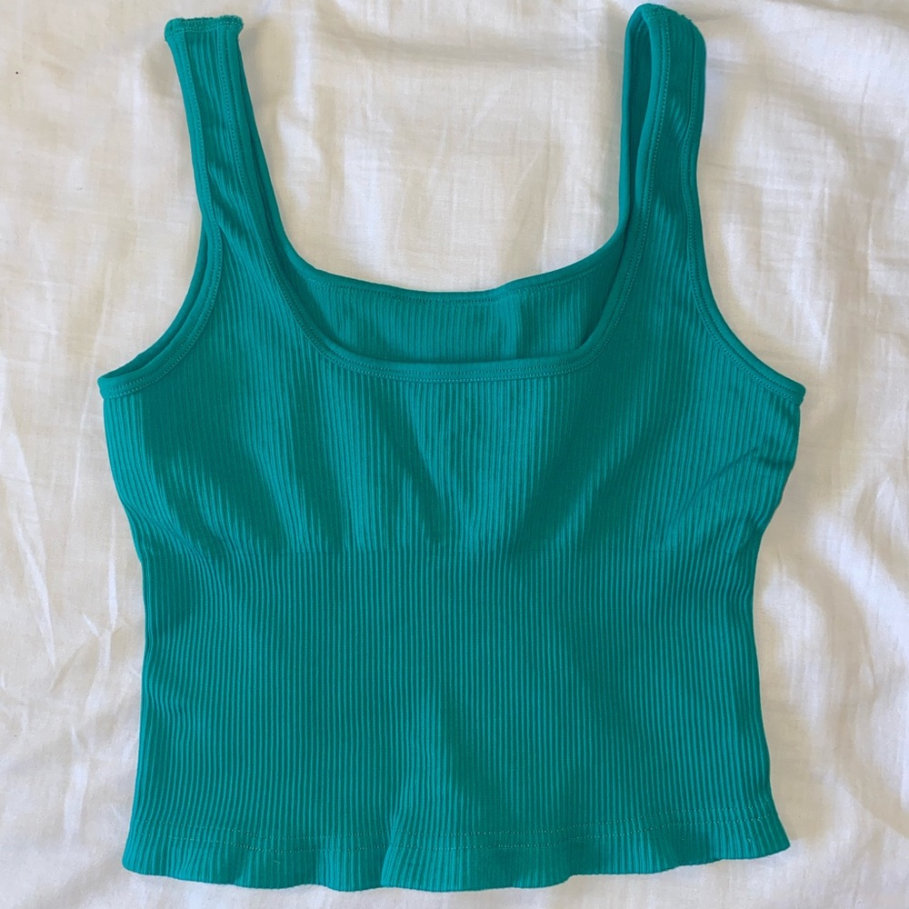 Green Ribbed Tank Top - Picture 2 of 3